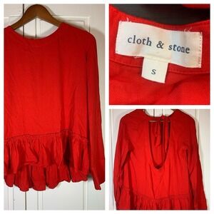 Anthropologie Cloth & Stone‎ Red Blouse Top Womens Small Open Back Ruffle